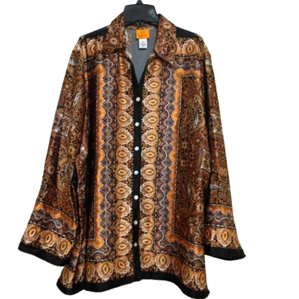 Women's Animal Print Cheetah Paisley Button Down Blouse XL